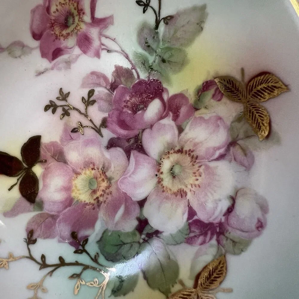Vintage Easter Dish Schumann Arzberg Wild Rose Gold Trim Porcelain Bowl Germany